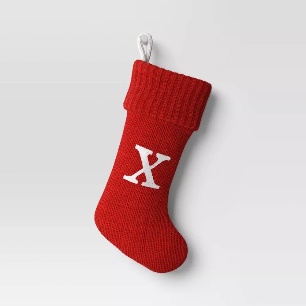 Letter “X” Monogram 20" Red Knit Target Wondershop Stocking New